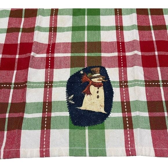 Christmas Plaid Kitchen Tea Towel With Snowman Iron on Patch 17.25x25 Flour Sack - Picture 1 of 5